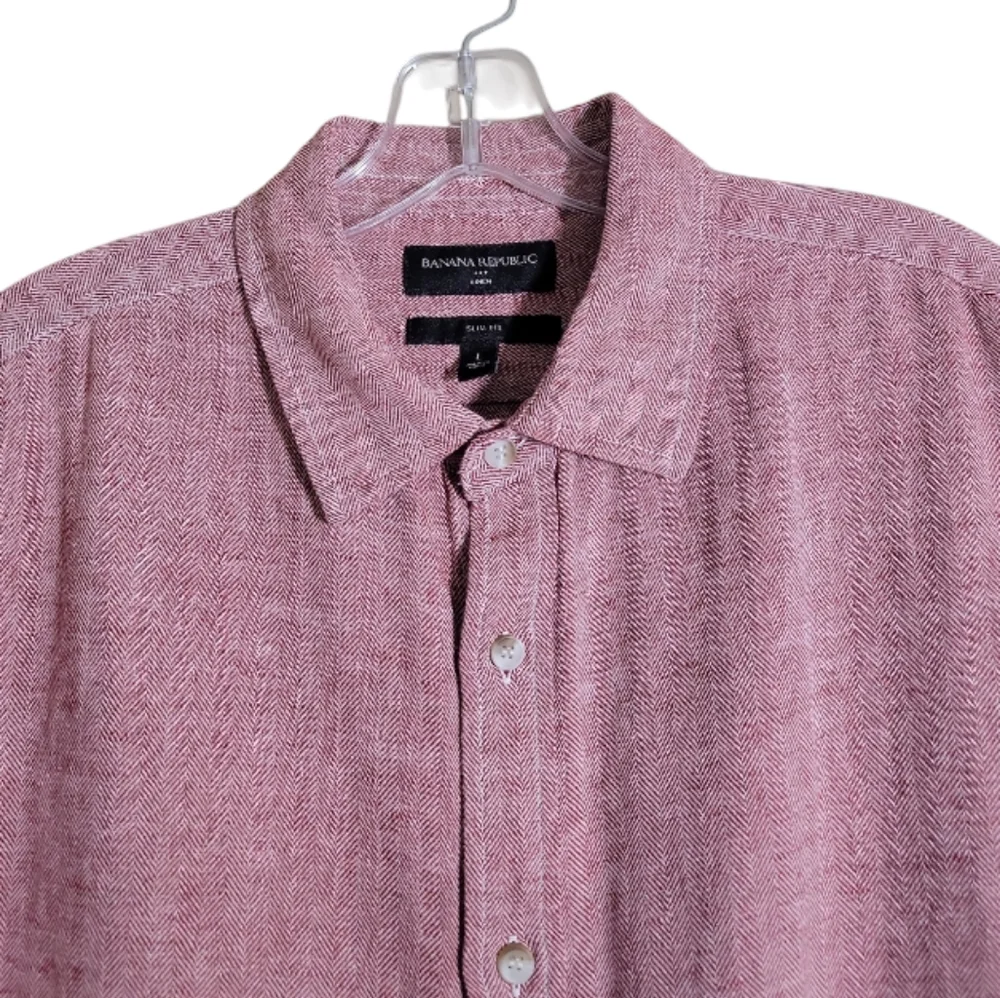 Banana Republic men's linen cotton shirt large red white chevron slim fit